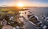 Aerial view of Ballintoy Harbour near Giants Causeway, County. Antrim, Northern Ireland