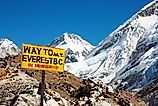Signs pointing to the base camp at Mount Everest.