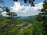 The uphill view of Lovers Lake located just outside of Hot Springs, North Carolina.