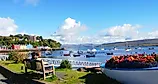 A couple enjoying a sunny day in Tobermory, Scotland.