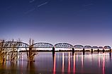 Twilight view of the historic Brookport Bridge, carrying US 45 over the Ohio River between Brookport, Illinois, and Paducah, Kentucky.