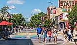 Busy Front Street in downtown Traverse City, Michigan. with State Street Theater. Editorial credit: Heidi Besen / Shutterstock.com