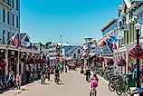 The busy streets of downtown Mackinac Island, Michigan. Image credit: Michael Deemer / Shutterstock.com.
