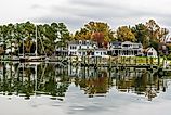 Waterfront homes along the harbor in St. Michaels, Maryland.