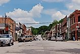 Downtown Main Street in Weston, Missouri, with its local businesses.Editorial credit: Matt Fowler KC / Shutterstock.com.