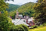 Historic old buildings and the scenic landscape of Jim Thorpe, Pennsylvania.
