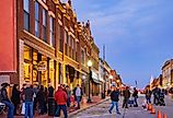 Night view of the famous Guthrie Victorian walk, Oklahoma. Image credit Kit Leong via Shutterstock