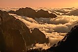 Above the clouds at sunset on Huangshan mountain in Anhui province, China.