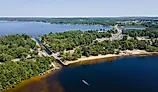 Aerial view of Lake Mitchell and Lake Cadillac near the town of Cadillac, Michigan.