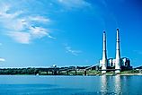 Coal Powered Electric Plant along the Ohio River, USA, North America with copy space