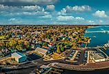 Aerial summer view of colonial Chestertown on the Chesapeake Bay in Maryland. 