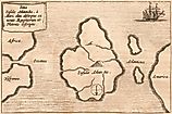 Kircher's map of Atlantis, oriented with south at the top, from Mundus Subterraneus. Athanasius Kircher, Public domain / Via Wikimedia Commons.