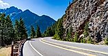 North Cascades nation park. Road leads to Diablo lake with mountain landscape