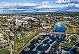 An aerial view of the Bend, Oregon Whitewater Park. Image credit Mike Albright Photography via Shutterstock
