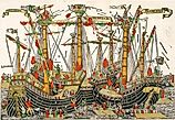 The Battle of Zonchio in 1499. By https://www.britishmuseum.org/collection/object/P_1932-0709-1, Public Domain, Wikimedia Commons.