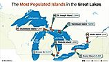 An infographic showing the most populated islands in the Great Lakes ranked by population.