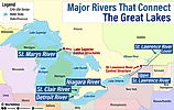 infographic showing major rivers that connect the great lakes