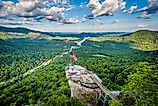 View of Chimney Rock and Lake Lure at Chimney Rock State Park, North Carolina.