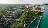 This breathtaking aerial photo of Wyandotte captures the picturesque city in the golden hour before sunset.