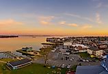 Aerial view of Havre de Grace, Maryland at sunset. 