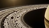 A close up of Saturns rings.