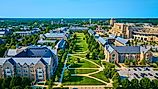 Aerial of University Campus with Green Spaces and Academic Buildings