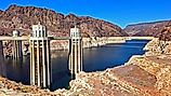 Hoover Dam intake towers above Lake Mead.