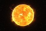 Bright Sun against dark starry sky in Solar System (elements of this image furnished by NASA).
