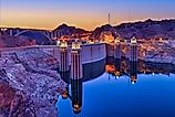 Hoover Dam calm water at sunset