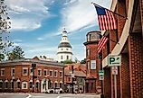 The historic downtown of Annapolis Maryland where the Treaty of Paris was ratified. Editorial credit: Ann Kapustina / Shutterstock.com