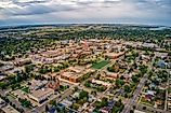 Aerial view of Jamestown, North Dakota along Interstate 94. 