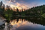 Reflections on Hirschman Pond on Hirschman Trail in Nevada City, California.