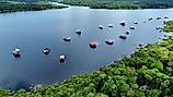 Floating restaurants of Amazon River at Amazon Forest.