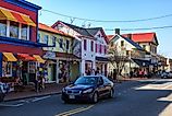 St. Michaels, Maryland: Some of the shops and stores in St Michaels, MD along the town's main street. Editorial credit: George Sheldon / Shutterstock.com