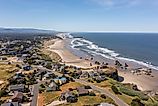 Aerial view of homes on the bluff in Bandon, Oregon