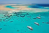 Luxury Yachts in front of Tawila Island in the Red Sea, Egypt