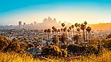 The skyline of Los aAngeles during sunset. 