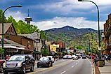 A shot of a main street in Gatlinburg, Tennessee.