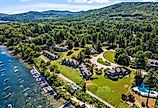 An aerial view of houses near Lake Winnipesaukee, New Hampshire.