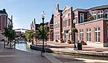 City centre with lift bridge and canal at Dutch village Pella.
