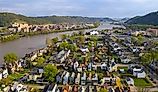 Aerial view of the Ohio River in Wheeling, West Virginia.