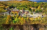 View of forests and buildings in the town of Jim Thorpe, Pennsylvania.