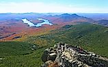 View of Lake Placid from the summit of Whiteface Mountain during fall.