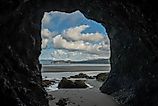 Pacific Northwest Beach Viewed from Inside Sea Cave in Olympic National Park. 