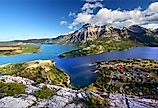Waterton Lakes National Park and the town of Waterton Park in Alberta, Canada seen from the Bears Hump. Image credit Jason Patrick Ross via Shutterstock
