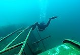 Diver exploring a Great Lakes shipwreck found in Lake Superior.