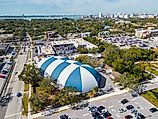 Aerial drone photo Sailor Circus tent, Sarasota, Florida, via Felix Mizioznikov / Shutterstock.com