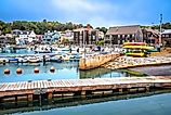 Boat ramp and waterfront houses in Manchester-by-the-Sea, Massachusetts.