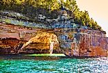 Rock formation in Pictured Rocks National Lakeshore, Munising, Michigan.