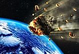 Rendering of meteorites entering the Earth's atmosphere.
